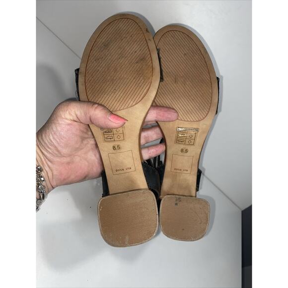 $169 DOLCE VITA ELKA Sz 8.5 Black Perforated Leather Designer Bloc Heels Sandals - Picture 5 of 12
